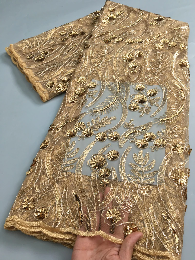 

Африканский тюль, кружевная ткань с блестками, 2026, высокое качество, кружевная нигерийская вышивка, сетчатая кружевная ткань для свадебной вечеринки, 5 ярдов 4677