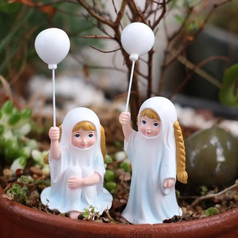 Halloween-Geistermädchen-Figuren-Set, 2-teilige Tischdekoration aus Kunstharz mit weißem Ballon-Detail für Kaminsims, und – Detail 4