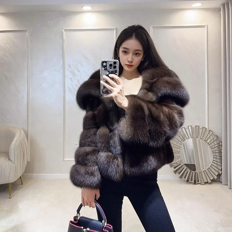 Big Lapel Russian Purple Mink Coat Winter Thickened Young Short Environmentally Friendly Fur Coat Women's  High Appearance Level
