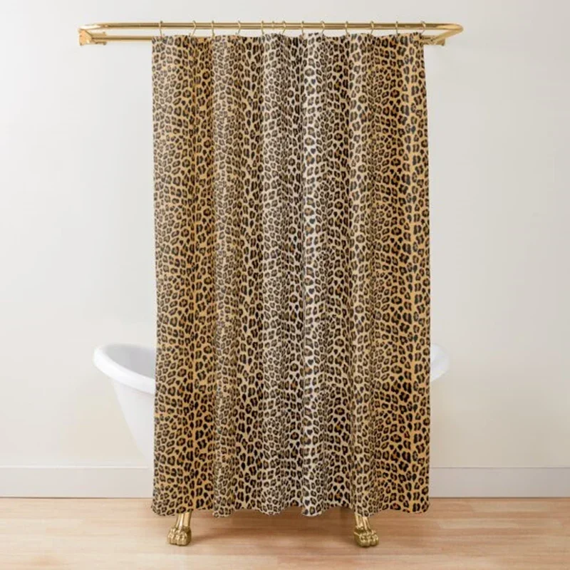 Leopard Print Shower Curtain Brown Bathroom Curtain Wild Safari Animal Powerful Bathroom Set for Men Panthera Bathroom Decor Set