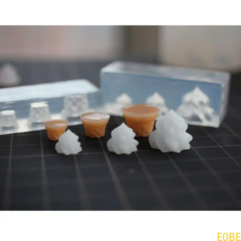 

E0BE Miniature Delights Creating Silicone Mold Cream Bucket Sweet Cone Ice Cream Mold