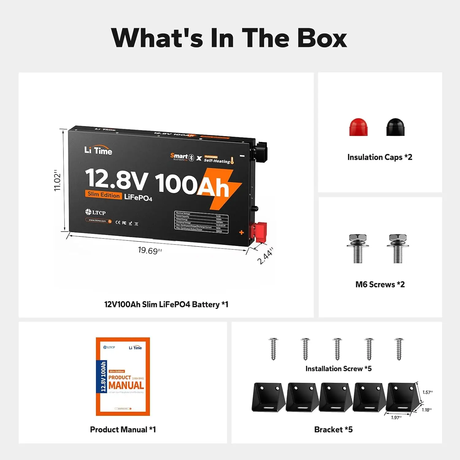 12V 100Ah Slim Self-Heating LiFePO4 Battery for RV Solar Van Truck, Customized