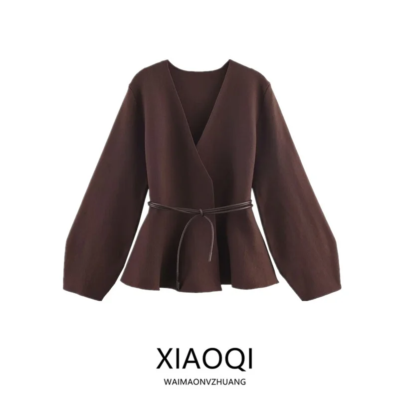 

Осень 2022, новая женская трикотажная длинная верхняя одежда Sve V-Ne, универсальная модная верхняя одежда с поясом для женщин, европейский сле