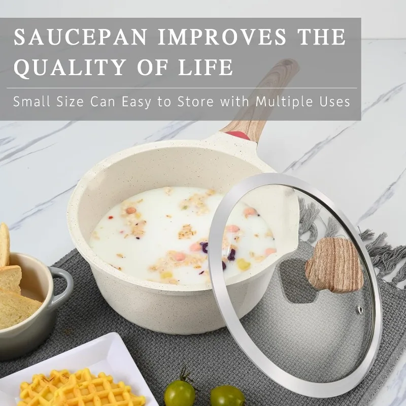 Nonstick Saucepan with Lid, 3QT Sauce Pan with Stay Cool Handle, Non Stick Small Cooking Pots Induction pot, Dishwasher Safe