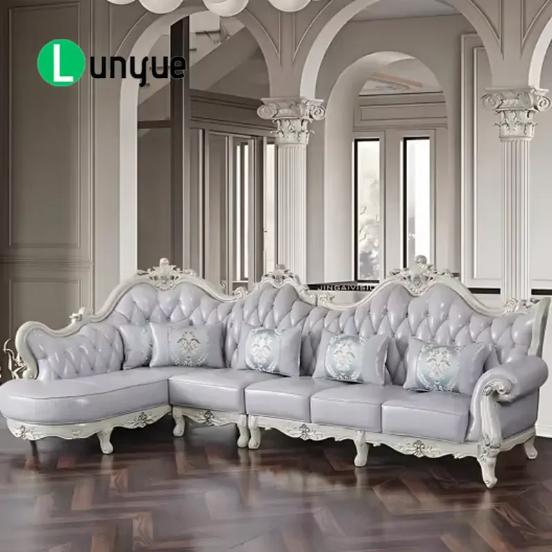 Luxury L Shaped Leather Sofa Set Tufted Solid Wood Frame Sponge Cushion 3 Seater Plus Recliner Modern Living Room Furniture