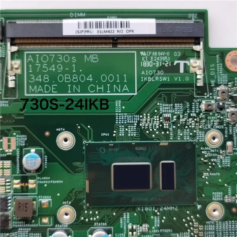 สําหรับ Lenovo 730S-24IKB All-in-one เมนบอร์ด 01LM422 I7-8550U CPU 730S 17549-1 Mainboard 100% ทดสอบ OK ทํางานอย่างเต็มที่จัดส่งฟรี