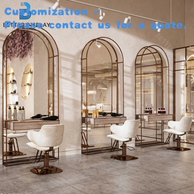

custom.Modern Beauty Salon Decoration Design Beauty Salon Furniture Barber Shop Mirror Station Custom Reception Desk Beauty
