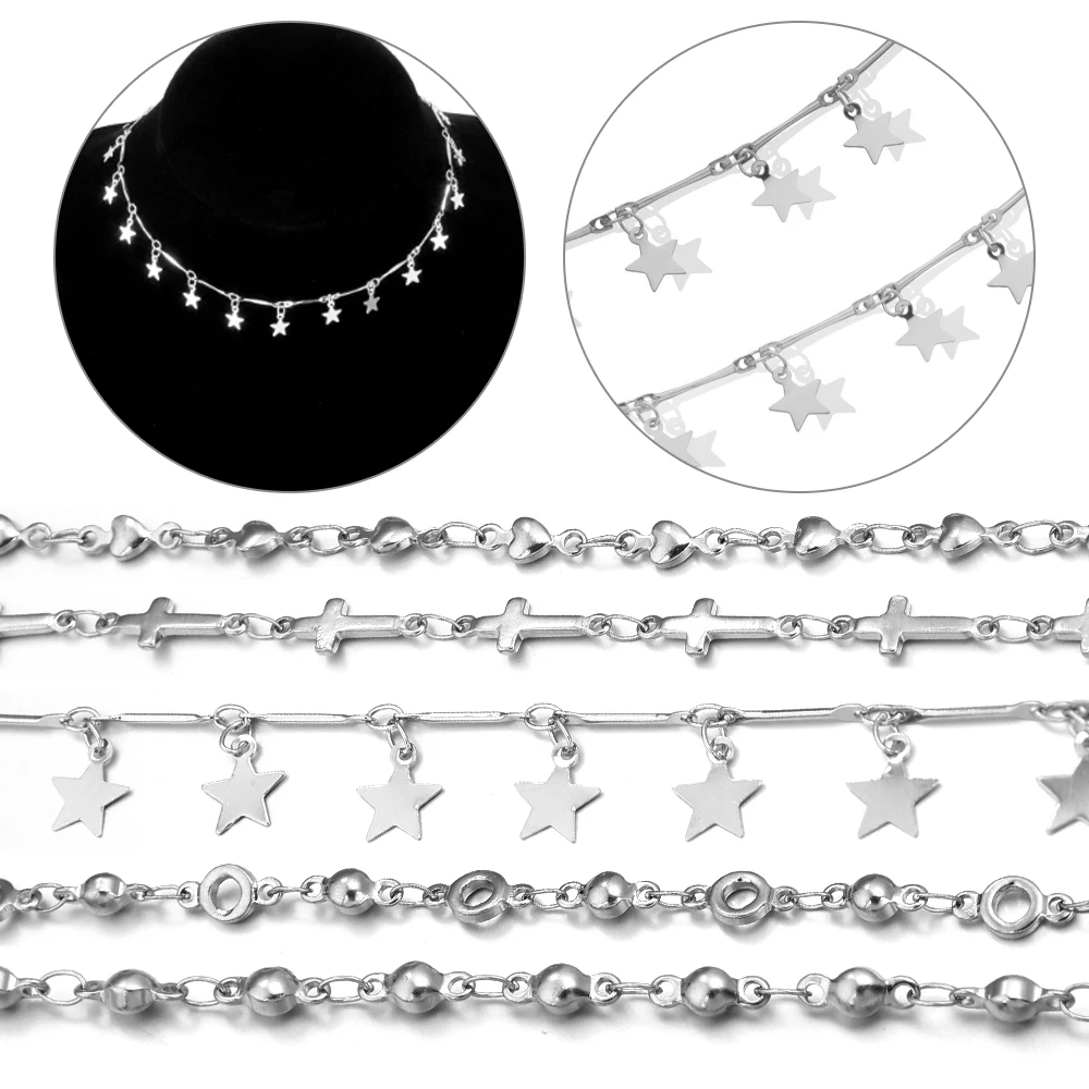 

2meters/bag Stainless Steel Process Chain Fashion Versatile Men Women Cross Star Heart Shaped Necklaces Chain for DIY Jewelry