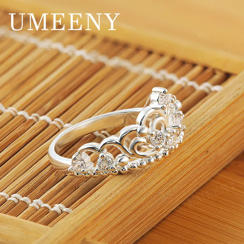 

925 Sterling Silver 7/8# Exquisite Crown Zircon Ring for Women, Charming Wedding Accessory Jewelry