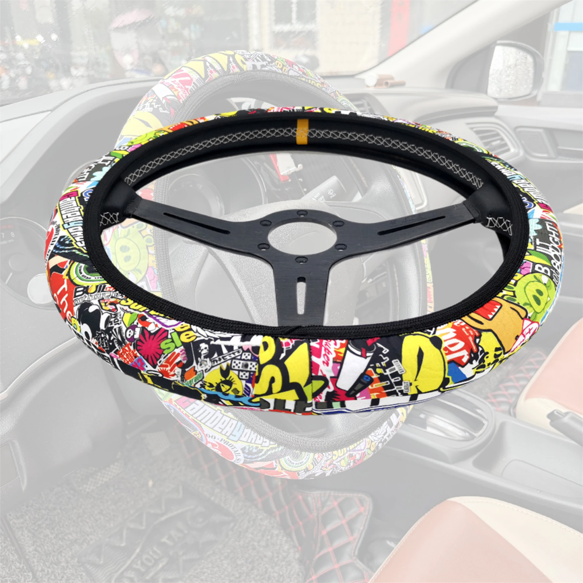 JDM аниме стиль диаметр 38 см автомобильный чехол на руль материал для дайвинга эластичный защитный чехол интерьер для аксессуаров Domo
