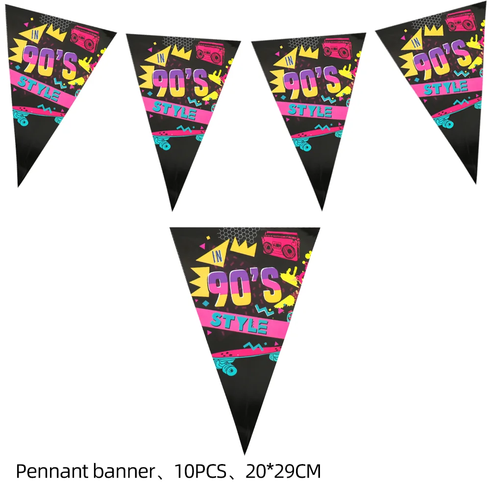 10/20/30 bandiere/Pack Hip Hop anni \'80 Pennant Retro discoteca musica bandiere di carta per la festa di buon compleanno bomboniere per bambini