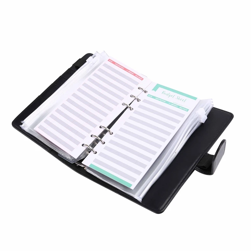 Top-A6 PU Leather Binder Budget Planner Organizer, With Budget Sheets ,Zipper Pockets,Saving Cash Envelopes System