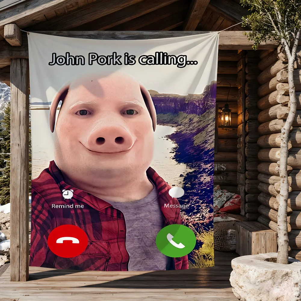 Fun J-John Pork Smiling Throw flag For Picnic Party Art Home Decoration Outdoor Camping Banner Gifts