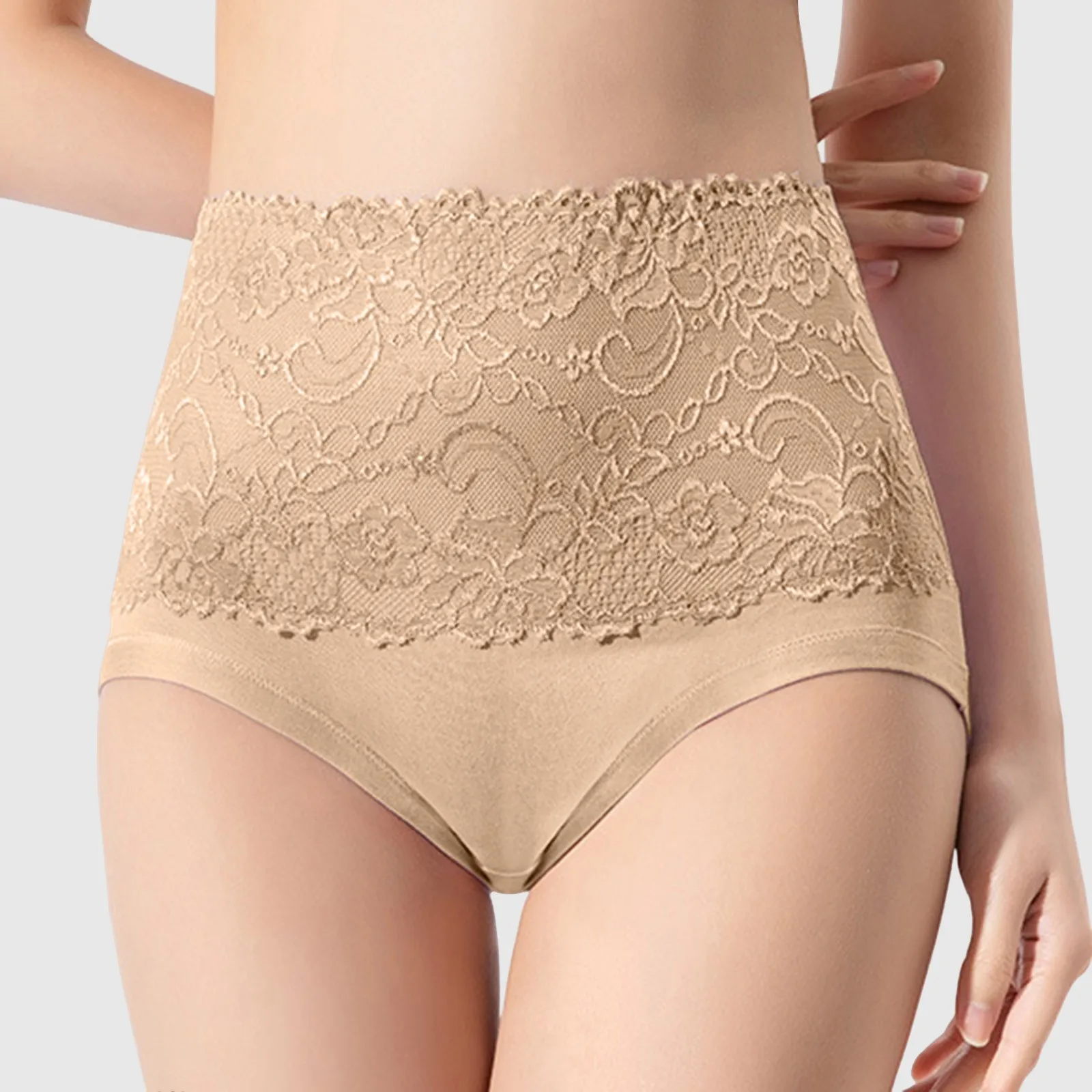 Women\'S Stylish Lace Embroidery Briefs Underwear Classic Solid Color High Waist Breathable Pantys Underpant Ropa Interior Mujer