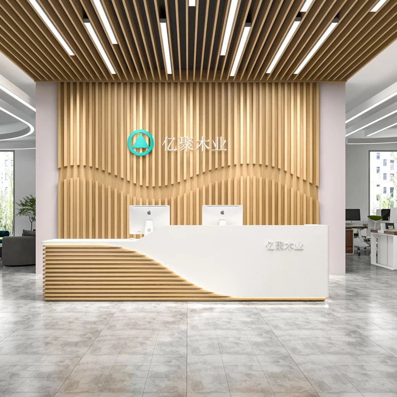 Wooden Reception Desks Supermarket Lecture Bench Shop Counter Reception Desks Office Comptoir De Caisse Boutique Bar Furniture