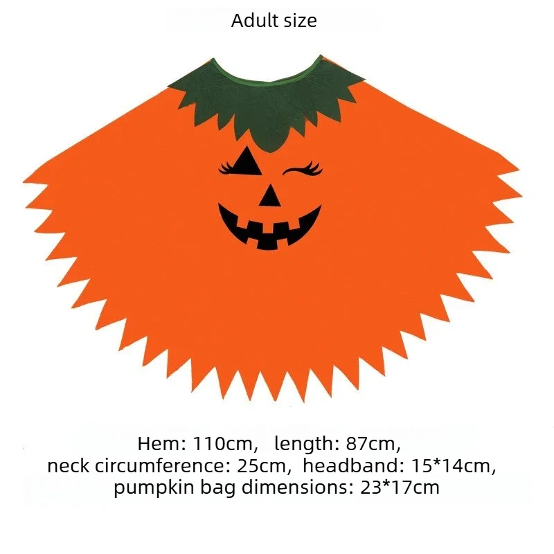 Halloween Party Adult Pumpkin Unisex Costume Cloak Pumpkin Shawl Pumpkin Hat Headband Set Holiday Dress Up Cosplay for Halloween view 5