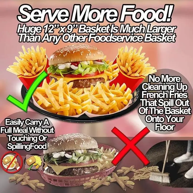 Food Serving Tray Plastic Oval Fast Food Platter For Wings: 10Pcs Nachos Fries Bread Baskets Fruit