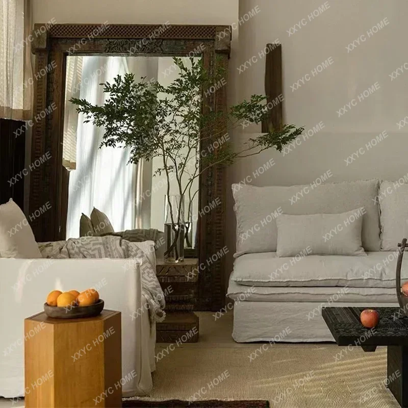 

X36 Sand Cotton And Linen Fabric B & B Down Sofa Removable And Washable Straight Sofa