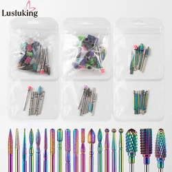 10/11pcs Colored Diamond Tungsten Carbid Nail Drill Bits With Cut Tapered Bit Milling Cutter For Manicure Accessories Nail Tools