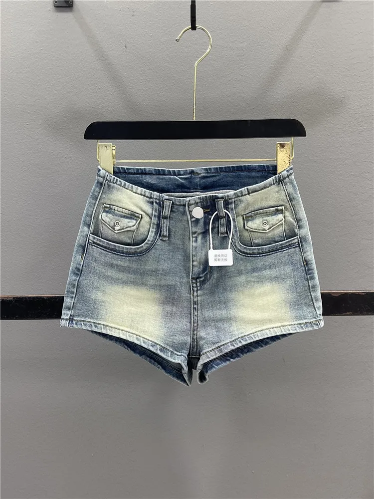 

Retro American Denim Shorts Women's Summer Design Elastic Slimming Sexy Spicy Girls Ultra-Short Hot Pants Casual Cotton Stret...