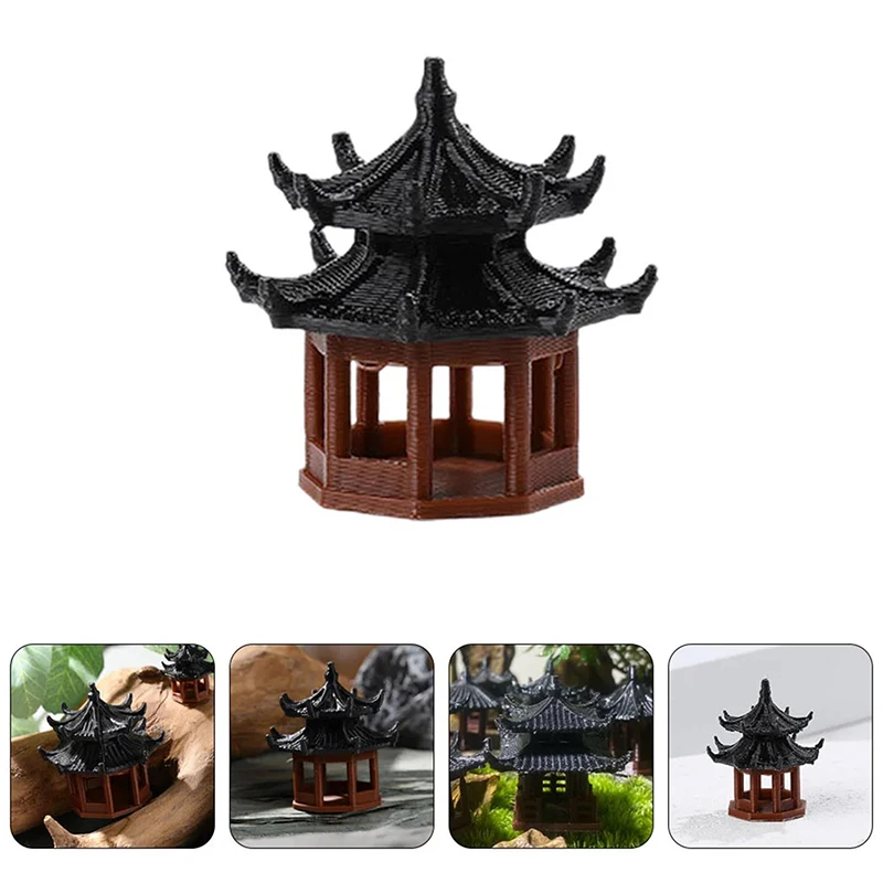 Mini Pagoda Statue Ancient Building Model Pavilion Hexagon Asian Exotic Environments Flower Vase Aquarium Dollhouse Decor