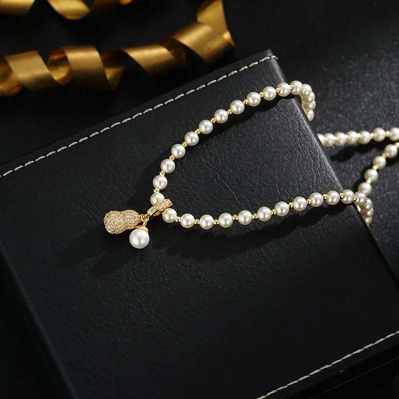 Good Things Peanut Pendant Bead Necklace Women's Autumn and Winter Versatile Light Luxury Niche Premium Sense Clavicle Chain [40