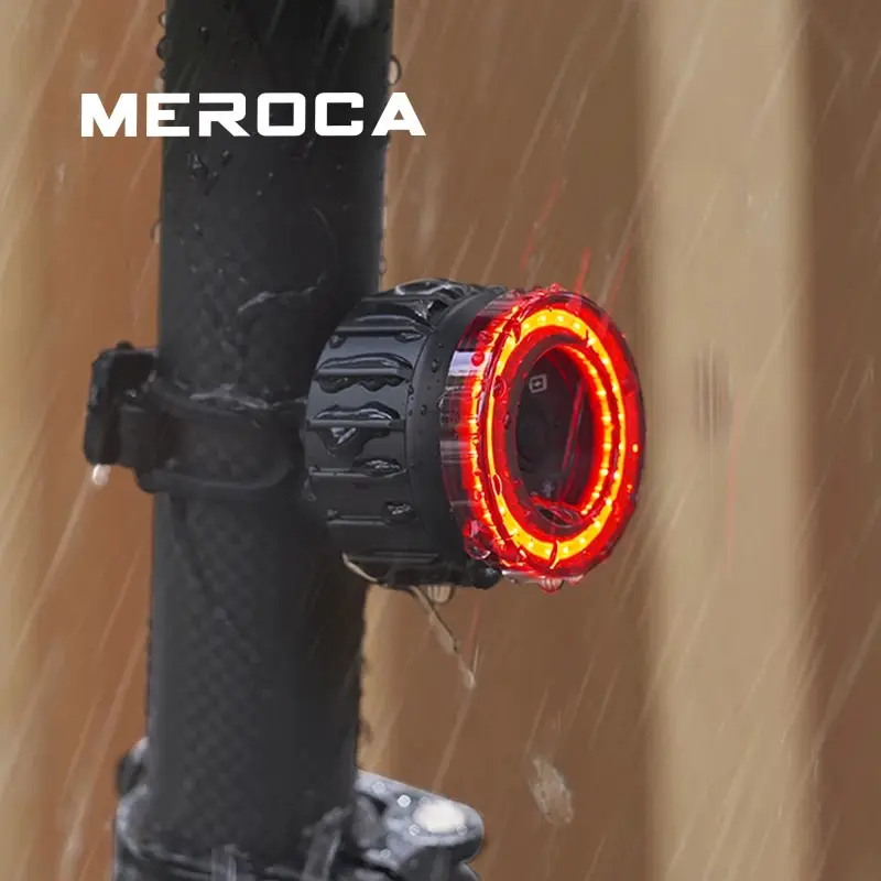 MEROCA Bicycle Rear Light USB Charging High Visibility Multifunction Flashing With Brake Sensor Tail Light MTB Road Bike Lamps