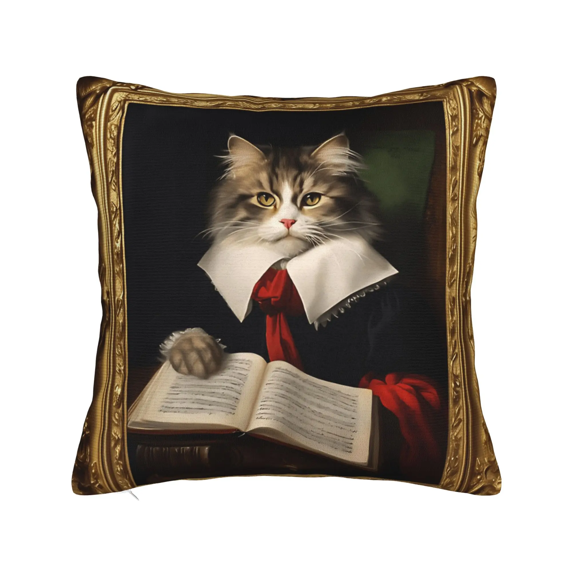 Cute Caroon Cat Portrait Photo Frame Art Pillow Case  Novelty Pillow Cover Square Pillowcases For Living Room Sofa