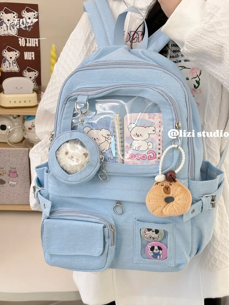 Borsa a doppia spalla grande Capaci Borsa dolorosa per craer di riso carina Borsa per libri per studenti Trasparente giapponese Sle Alto valore estetico