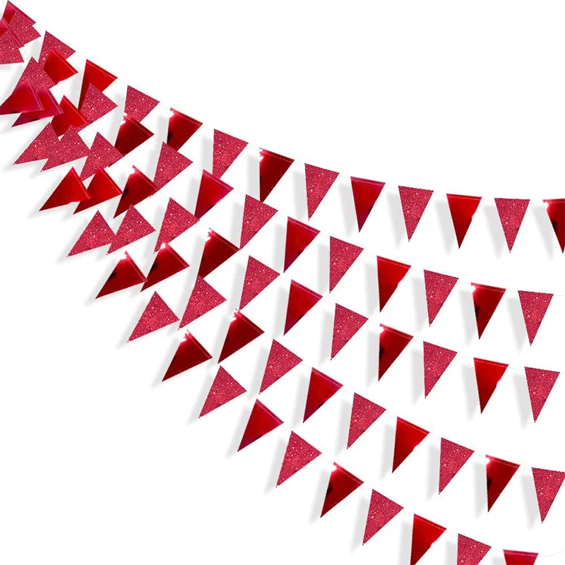 Red Engagement Valentine\'s Day Party Banner Decoration Paper Triangle Flag Pennant Bunting for Wedding Bridal Shower Party Decor