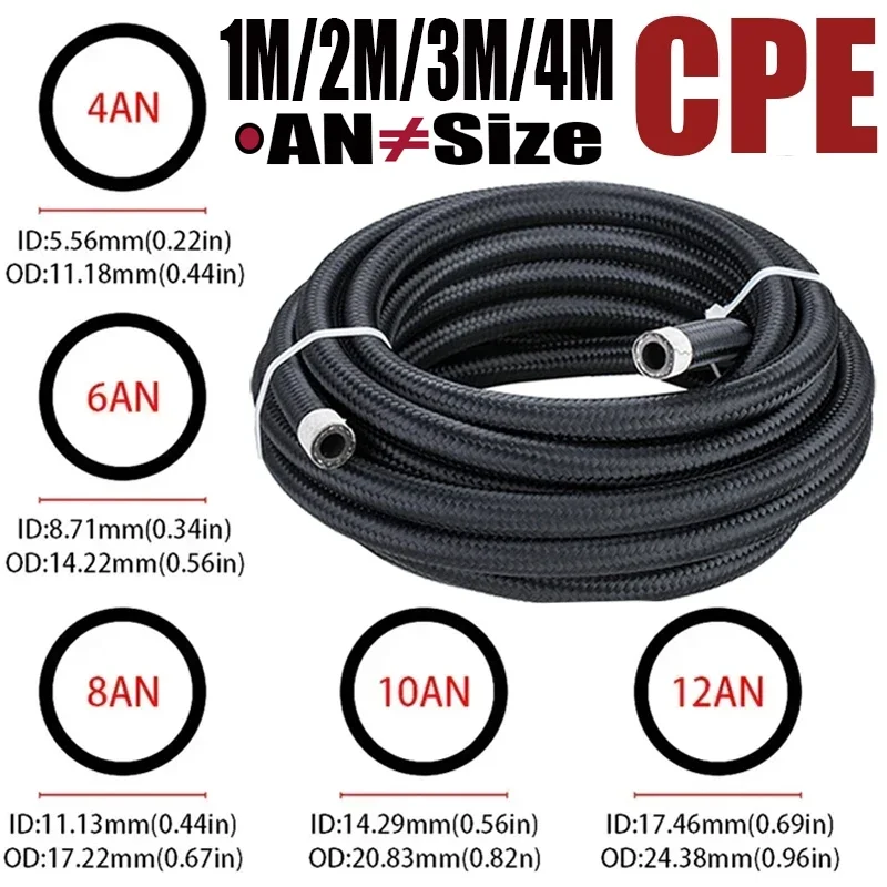 1M/2M/3M/4M 4AN 6AN 8AN 10AN 12AN Fuel Hose Oil Gas Cooler Engine Line Pipe Tube Nylon Stainless Steel Braided Inside CPE Rubber