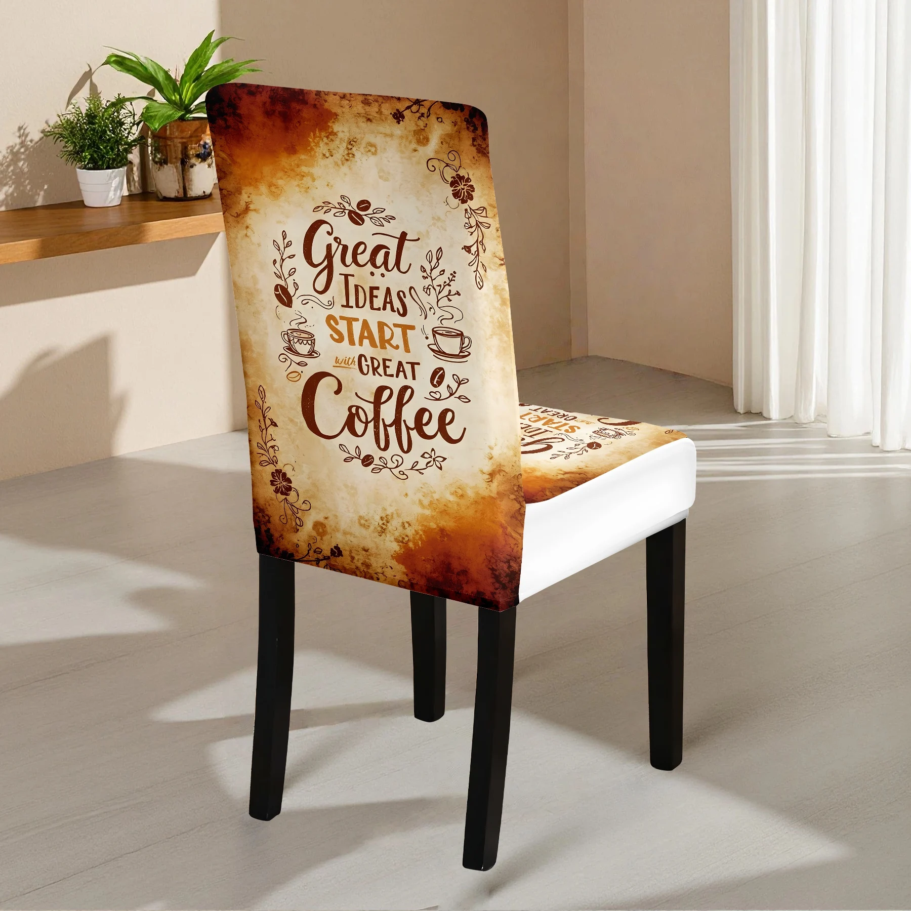 Vintage Coffee Theme Printed Elastic Chair Cover, 2024 New Full - Coverage Stretch Chair Slipcover, Washable