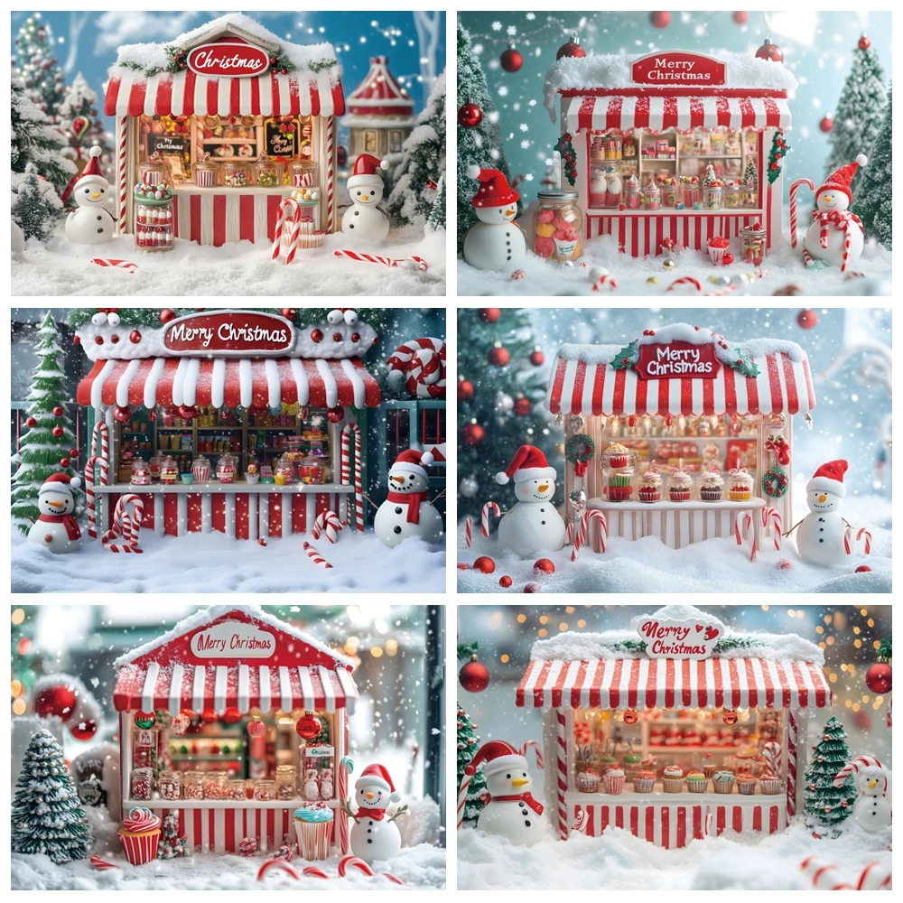 Christmas Candy Store Backdrop Winter Snow Xmas Tree Gift Kids Portrait Family Party Christmas Decoration Photography Background