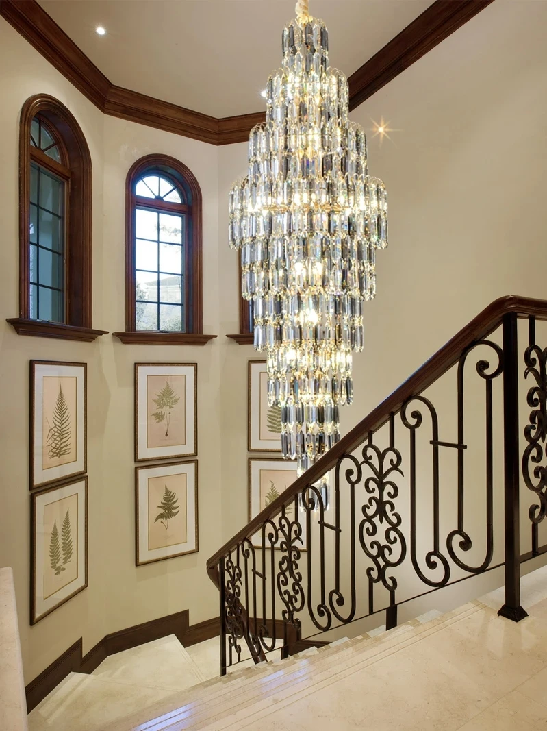 Duplex Building Chandelier Villa Living Room Crystal Lamp Hotel Luxury Chandelier High-end Spiral Staircase Long Chandelier