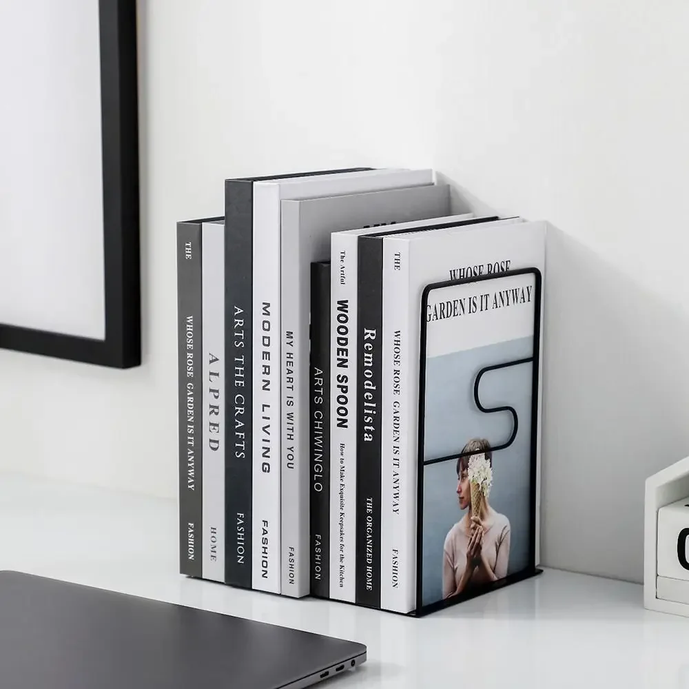 Durable Hollow Metal Bookends Anti-slip Reusable Simple Book Stand Sturdy Vertical Document Holder Letters