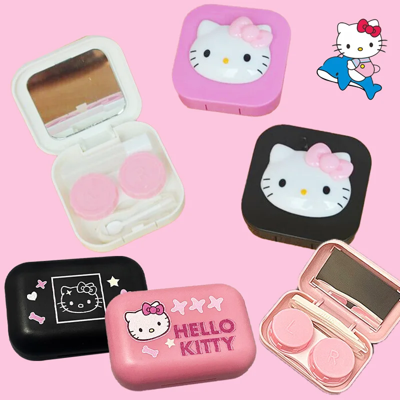 

14 Styles Sanrio Hello Kitty Kuromi Cinnamoroll Contact Lens Case with Mirror Cartoon My Melody Pom Pom Purin Beauty Pupil Box