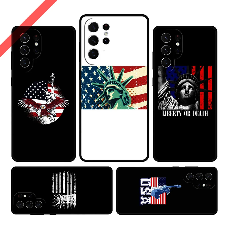 America USA Flag Statue of Liberty Phone Case For Samsung Galaxy S20 FE S21 S10 S23 Plus S24 S22 Ultra Note20 Note10 S9 S8 Cover