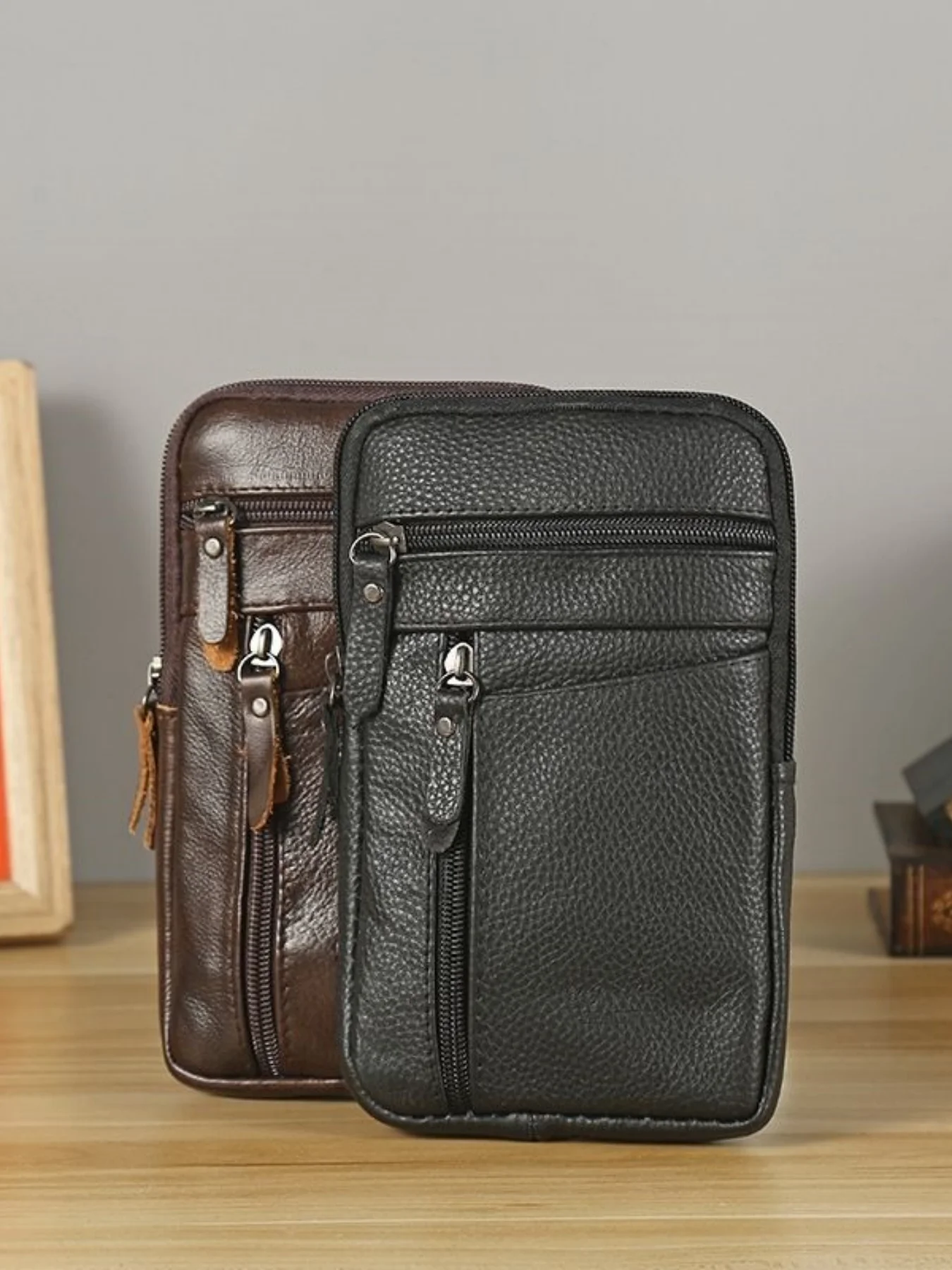 

Men's leather bag,waist bag,outdoor sports shoulder bag,business crossbody bag,equipped with long shoulder straps.