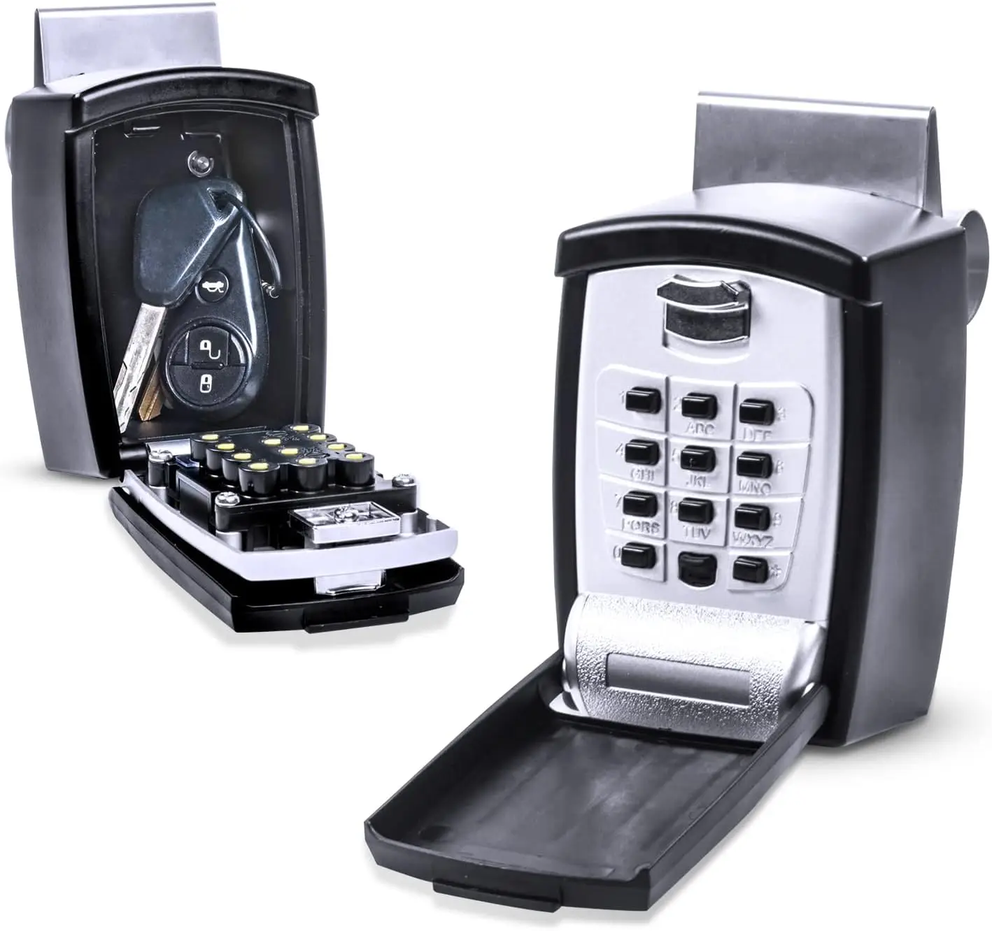 

Car Window Punch Button Lock Box, Black- Portable Key Storage Vault LockBox Fits House Keys, Car Keys, Fobs,