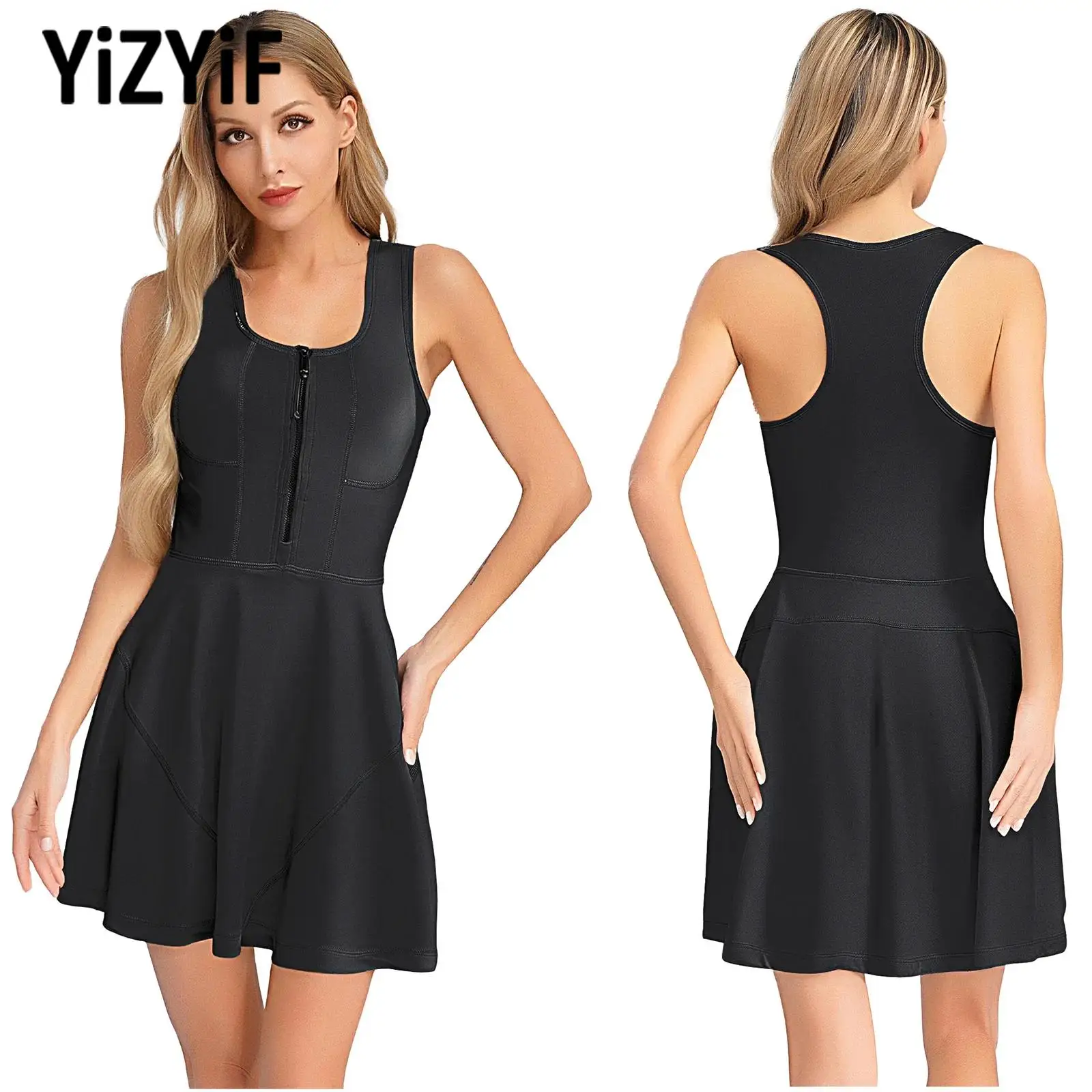 

Women Sleeveless Tennis Golf Dress Padded Cup Athletic Dress with Built-in Shorts Golf Athletic Dress Workout Rompers Sportswear