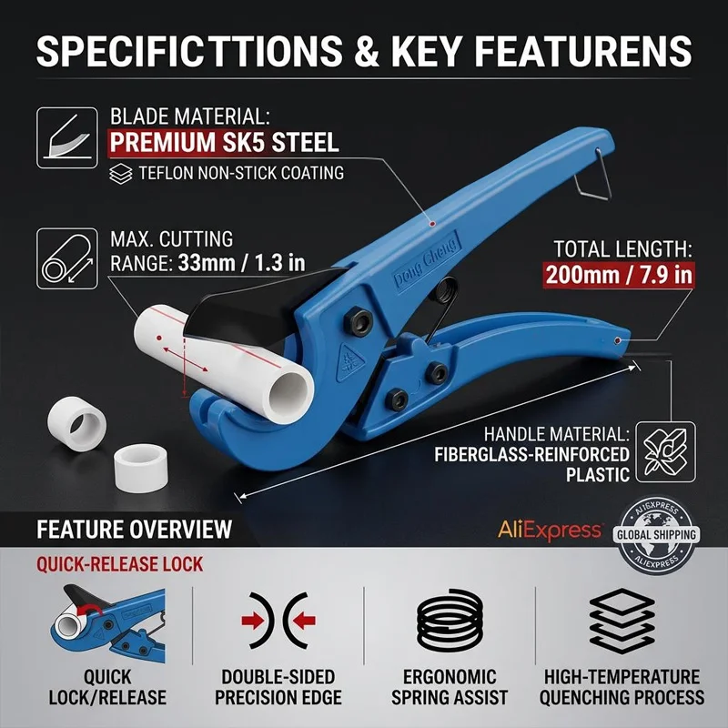 Max 33mm Pipe Cutter Quick Cut SK5 Sharp Blade Fiberglass Handle Heavy Duty Tube Scissors Plumbing Tool Copper PVC PPR Shears