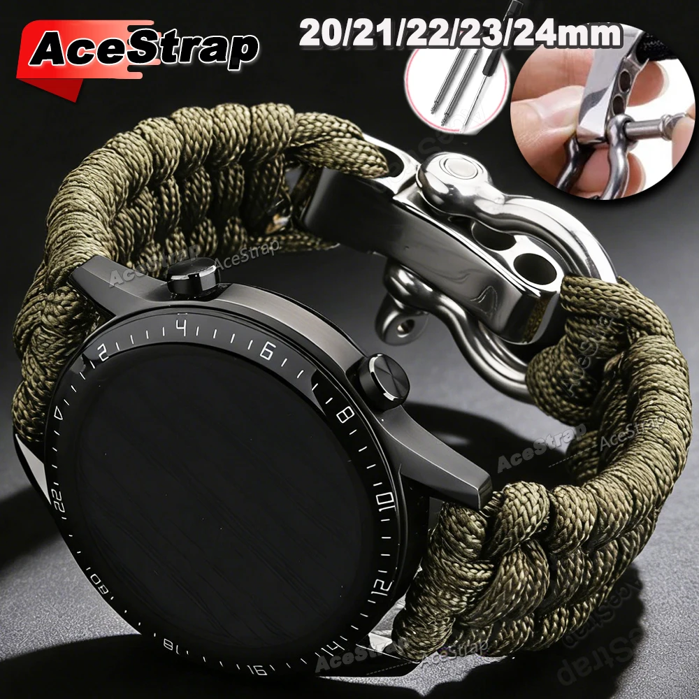 Bracelet de survie en nylon pour le sport, 20mm 21mm 22mm 23mm 24mm, pour Samsung, Huawei, Seiko