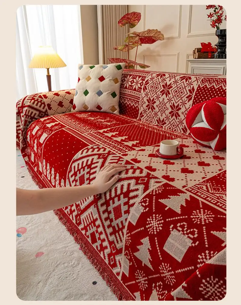Chenille-Weihnachts-Sofabezug, einteiliger, umfassender Sofabezug, Stoff, kratzfest, multifunktionale dekorative Decke – Detail 8
