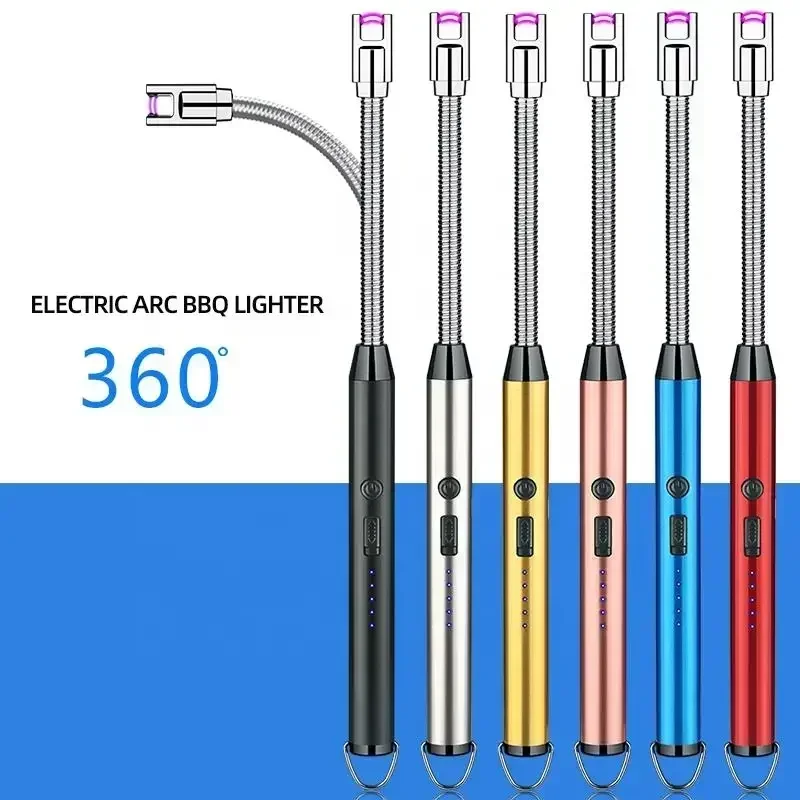 Rechargeable Usb Lighter No Oil No Open Flame Pulse Igniter 360° Electric Arc Lighters Stove BBQ Lighter Kitchen Lighters