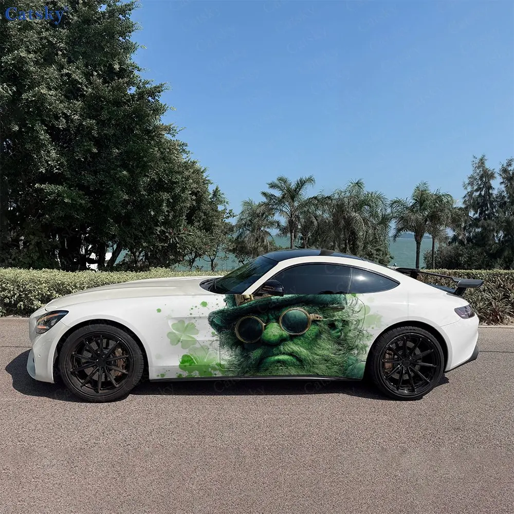 2pcs Green Elder Four-Leaf Clover Car Side Wraps, Self-Adhesive PVC Waterproof & Scratch-Resistant Stickers, Car Accessory Gift
