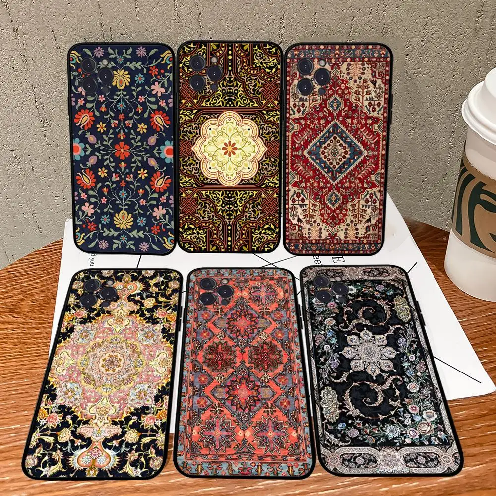 Persian Carpet Floral Art Phone Case For iPhone 15 14 11 12 13 Mini Pro XS Max Cover 6 7 8 Plus X XR SE 2020 Funda Shell