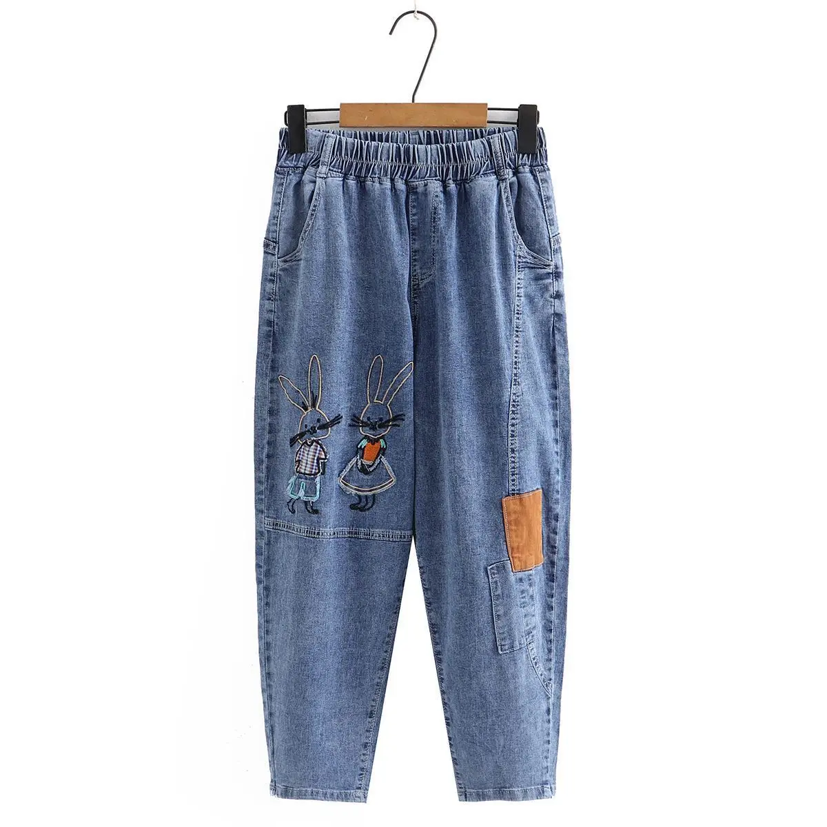 Plus Size Embroidered Jeans Women Spring Autumn New High Waist Stretch Harlan Cowboy Nine Pants Ladies Loose Radish Trousers
