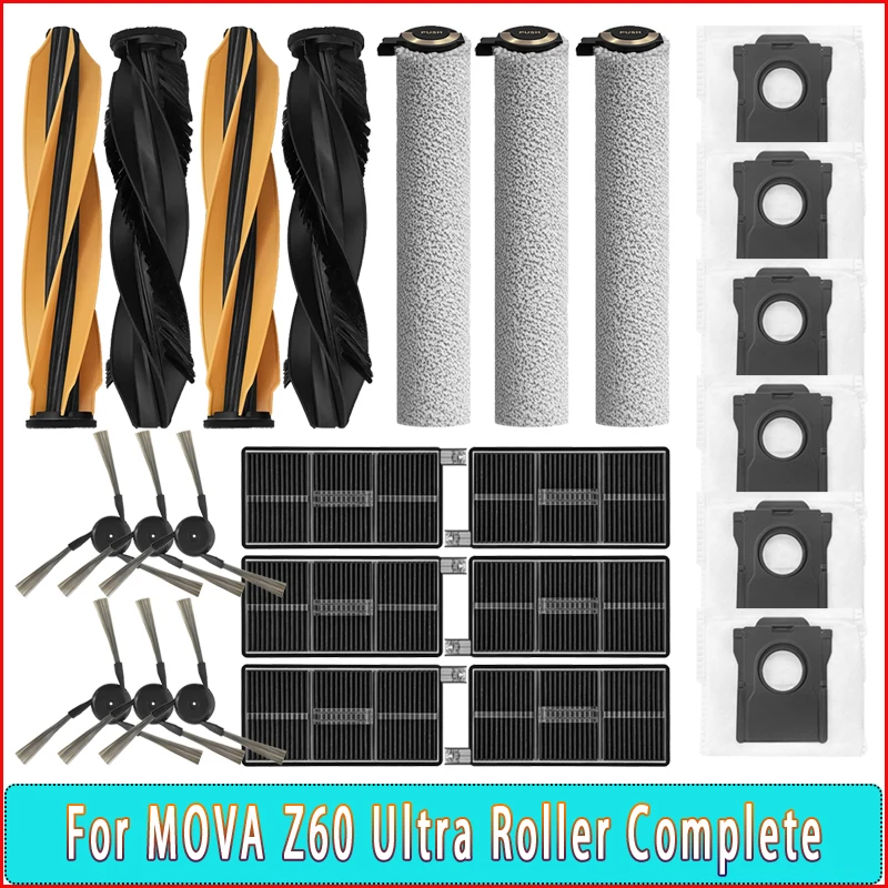 Cepillo lateral principal, filtro HEPA, rodillo, paño de limpieza, bolsa para MOVA Z60 Ultra Roller, accesorios de repuesto completos