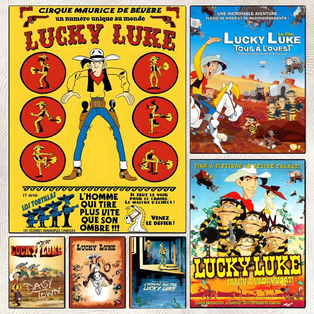 Pôster de desenho animado l-lucky luke, adesivos de pôster de alta definição, adequados para quarto, sala de estar, decoração de casa