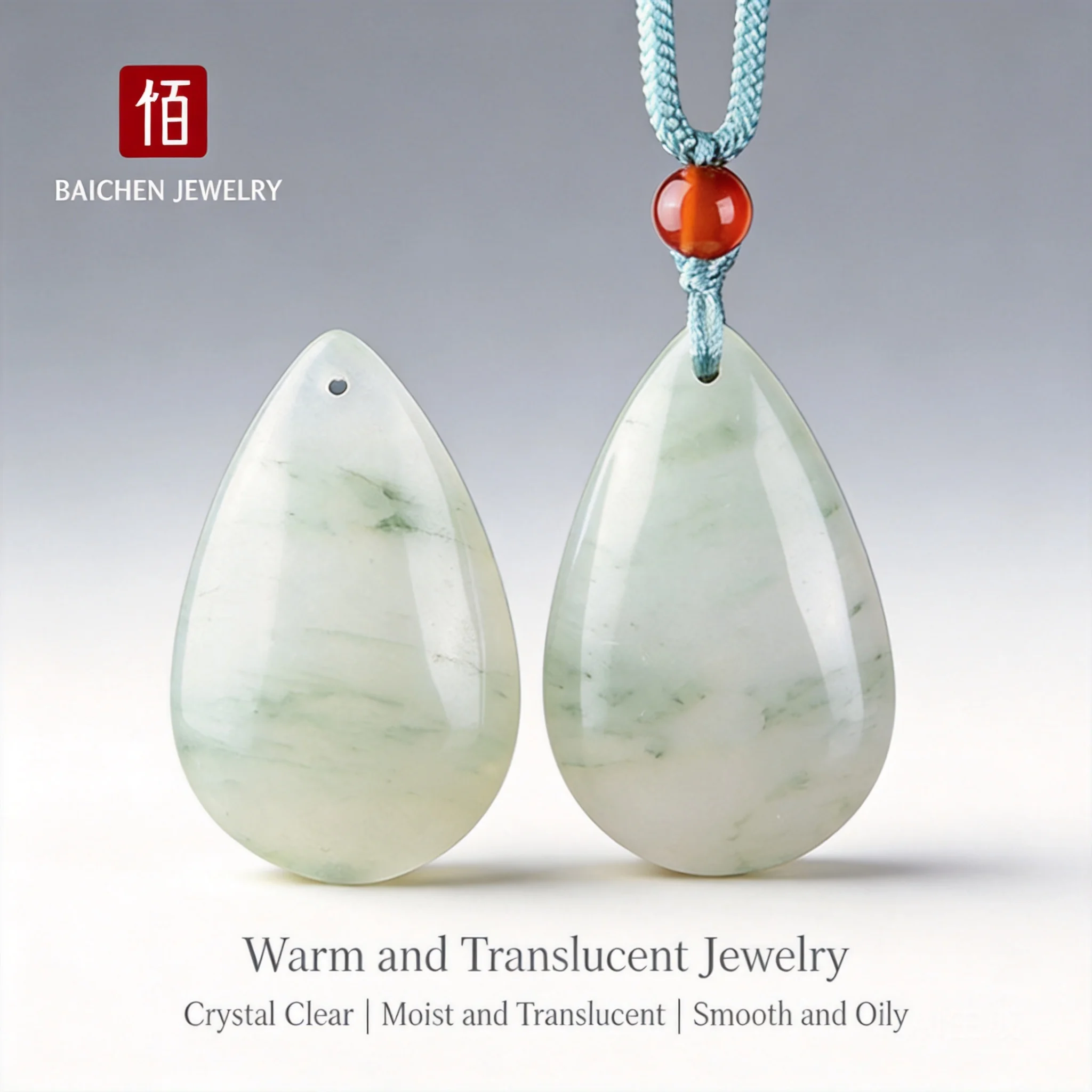 Chinese Style Lucky Tianshan Green Jade Water Drop Pendant Unisex Golden Silk White Jade Necklace Fortune Blessing Sweater Chain
